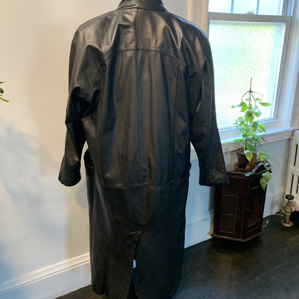 Vintage 100% Leather Women Full Length Trench Coatt M S 6 8 - Picture 3 of 12